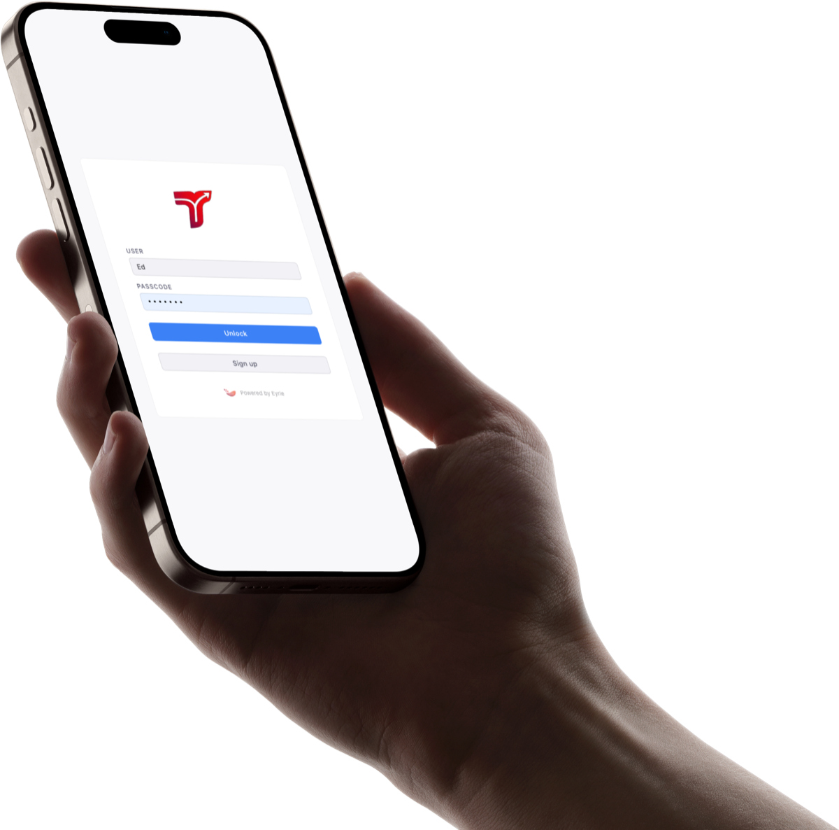 Tarangau secure login portal shown on an iPhone