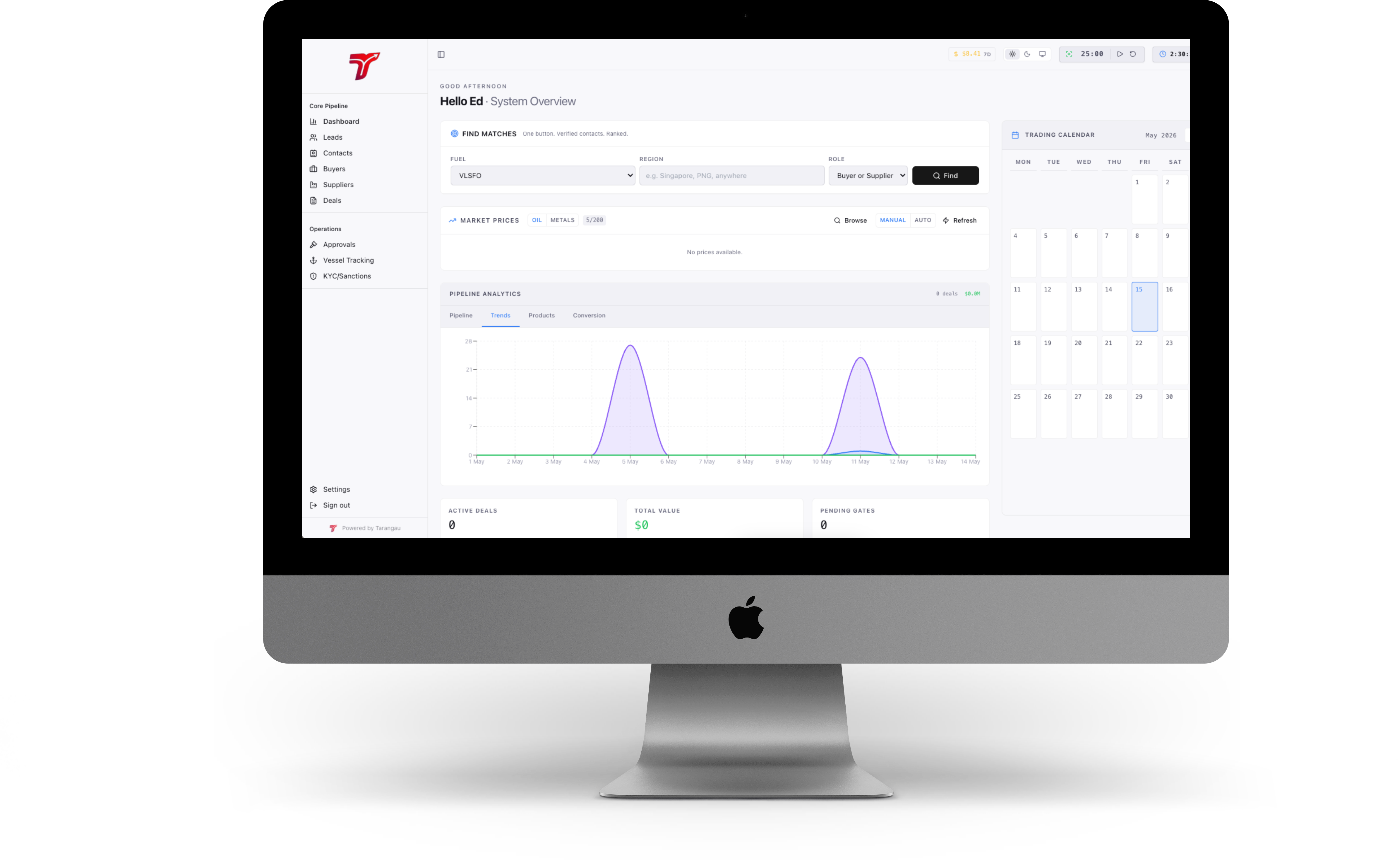 Eyrie operations dashboard running on an iMac